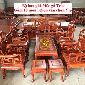 Bộ bàn ghế Móc gỗ Trắc Nam Phi - 10 món BGNK06 1