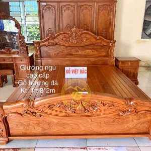 Giường Hồ Lô Hồng Gỗ Hương Đá siêu Vip GTB04 1