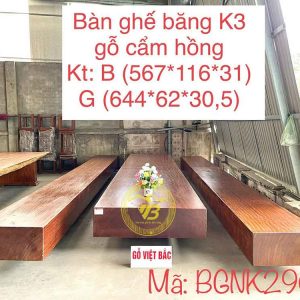 Bàn Ghế Băng K3 Gỗ Cẩm Hồng Khủng BGNK290 1