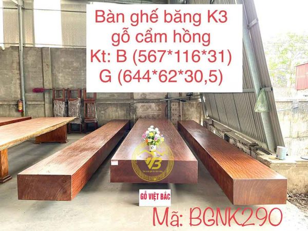 Bàn Ghế Băng K3 Gỗ Cẩm Hồng Khủng BGNK290 1
