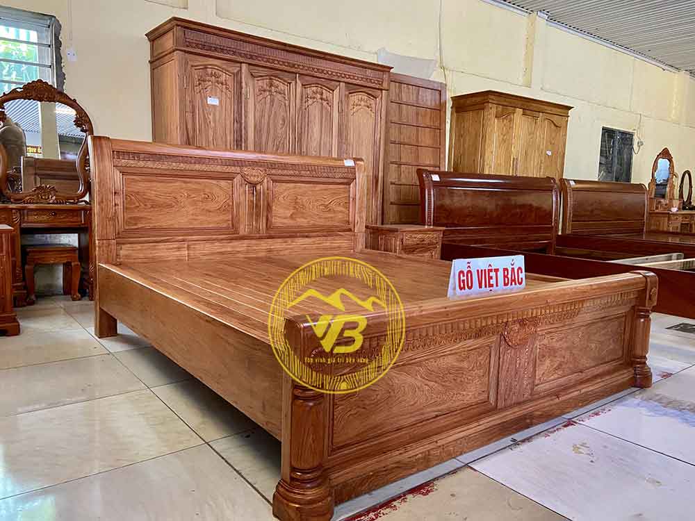 Giường trơn cánh quạt Gỗ Hương Đá GTB242 3