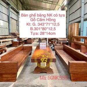 Bàn ghế băng nguyên khối có tựa Gỗ Cẩm Hồng BGNK335 1