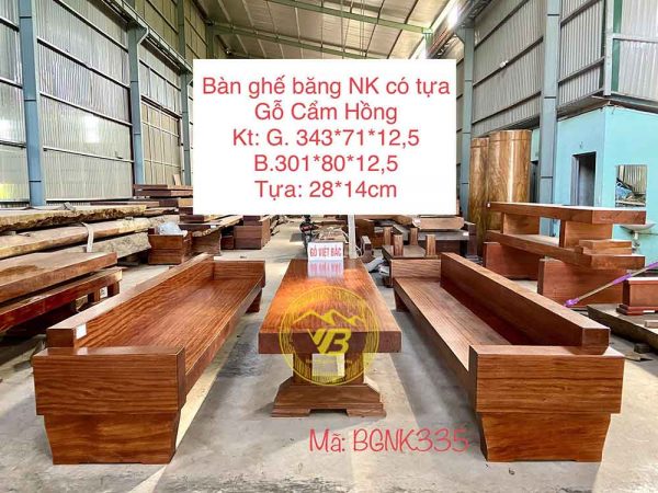 Bàn ghế băng nguyên khối có tựa Gỗ Cẩm Hồng BGNK335 1