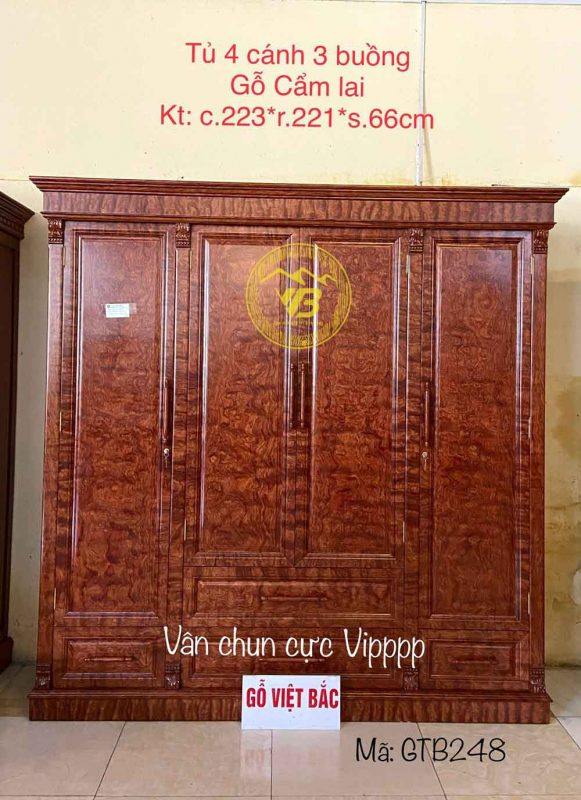 Tủ quần áo gỗ Cẩm Lai 4 cánh 3 buồng GTB248 1