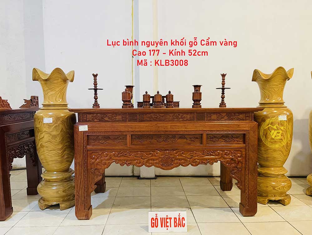 Lục bình nguyên khối gỗ Cẩm vàng KLB3007 1