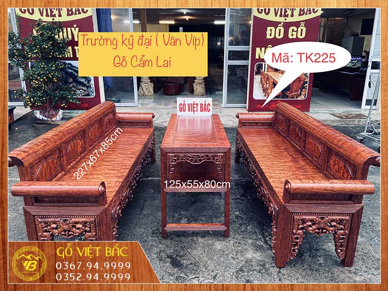 Trường kỷ đại gỗ Cẩm Lại vân chun cực đỉnh TK225 2