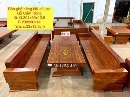 Bộ bàn ghế băng nguyên khối Cẩm Hồng có tựa
