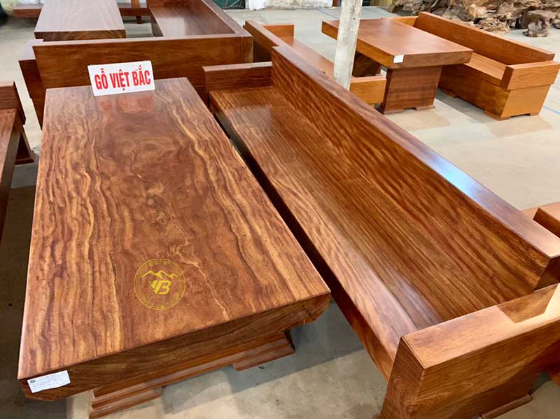 Bộ bàn ghế băng nguyên khối Cẩm Hồng có tựa 2