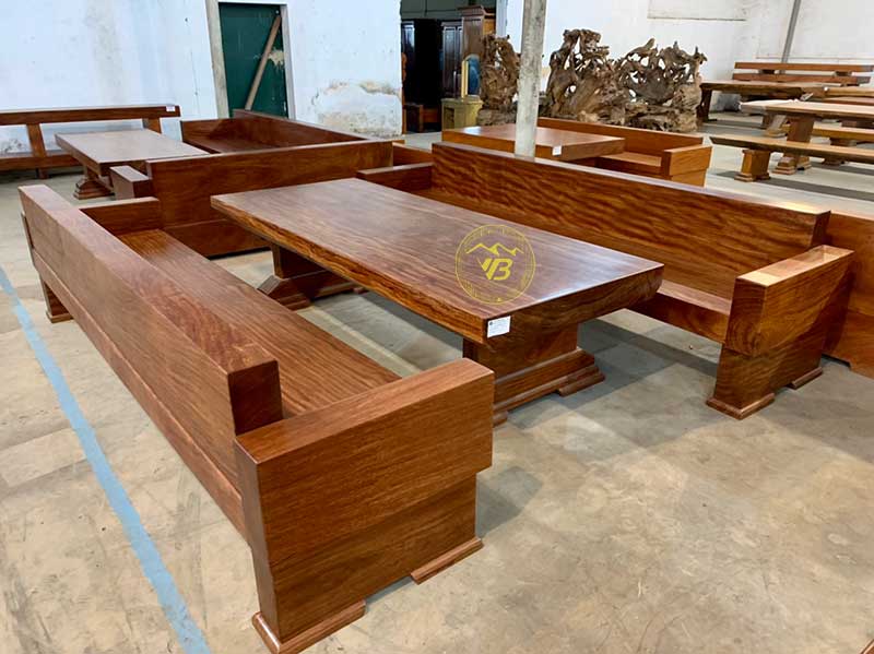 Bộ bàn ghế băng nguyên khối Cẩm Hồng có tựa 3